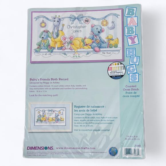 VTG Y2K Dimensions BabyHugs Baby's Friends Birth Cross Stitch Kit SEALED 18"x12" - Picture 2 of 3